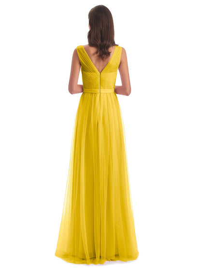 Mila Floor Length V-Neck Tulle Bridesmaid Dresses