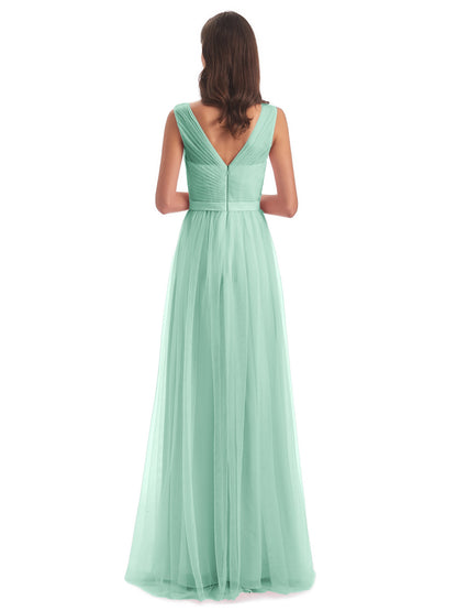 Mila Floor Length V-Neck Tulle Bridesmaid Dresses
