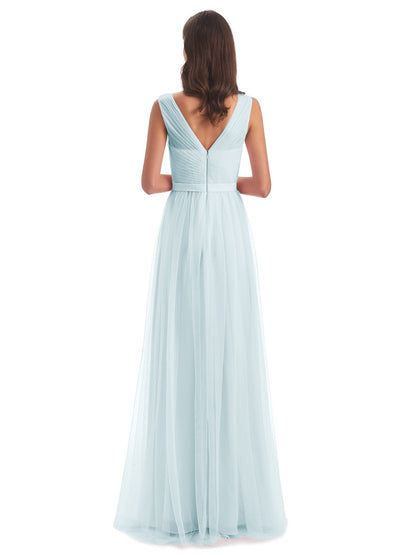 Mila Floor Length V-Neck Tulle Bridesmaid Dresses