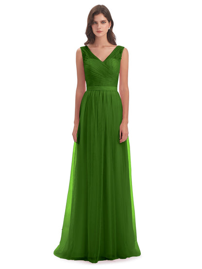 Mila Floor Length V-Neck Tulle Bridesmaid Dresses