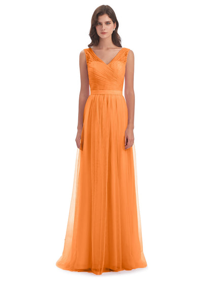 Mila Floor Length V-Neck Tulle Bridesmaid Dresses