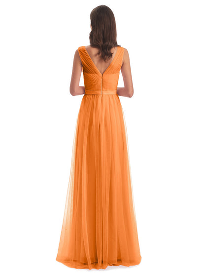 Mila Floor Length V-Neck Tulle Bridesmaid Dresses