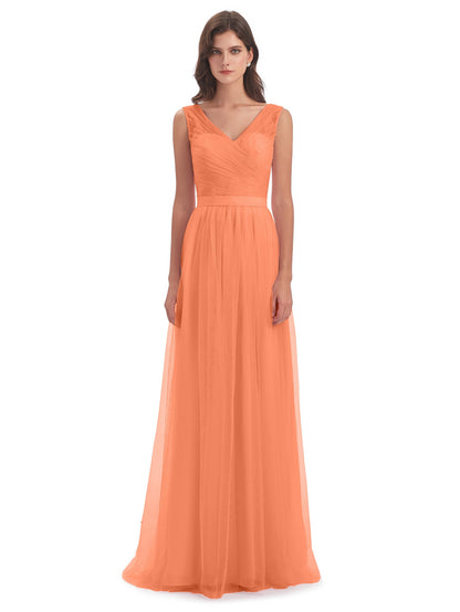 Mila Floor Length V-Neck Tulle Bridesmaid Dresses