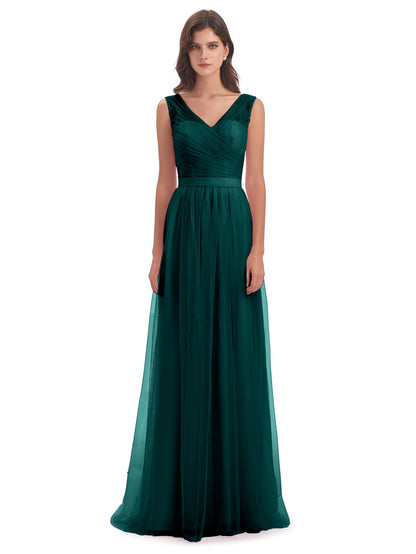 Mila Floor Length V-Neck Tulle Bridesmaid Dresses