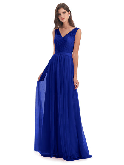 Mila Floor Length V-Neck Tulle Bridesmaid Dresses