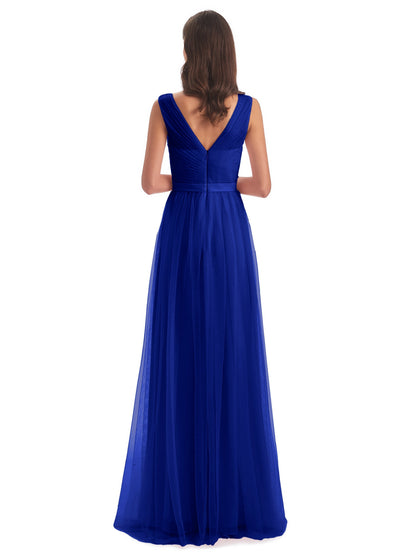 Mila Floor Length V-Neck Tulle Bridesmaid Dresses