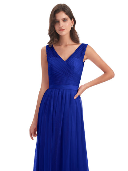 Mila Floor Length V-Neck Tulle Bridesmaid Dresses