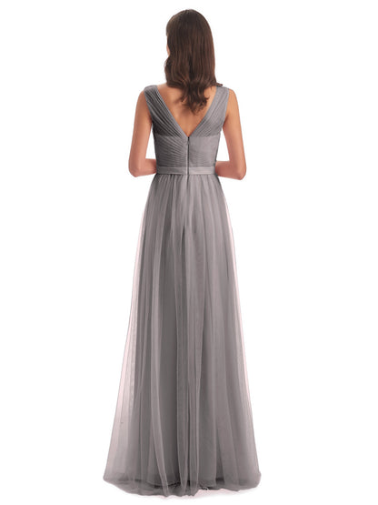 Mila Floor Length V-Neck Tulle Bridesmaid Dresses