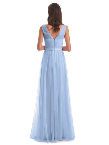 Mila Floor Length V-Neck Tulle Bridesmaid Dresses