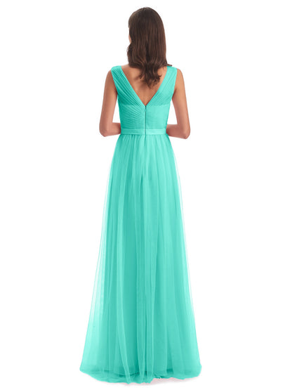 Mila Floor Length V-Neck Tulle Bridesmaid Dresses