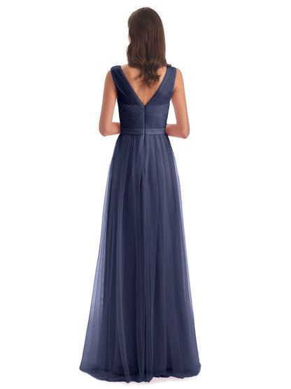 Mila Floor Length V-Neck Tulle Bridesmaid Dresses