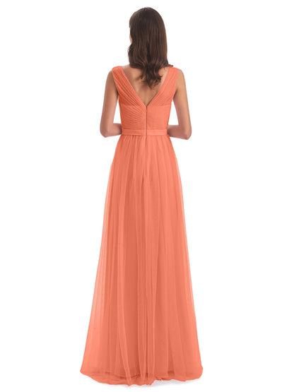 Mila Floor Length V-Neck Tulle Bridesmaid Dresses
