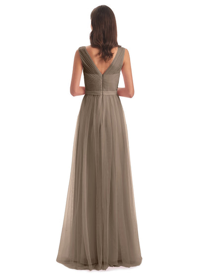 Mila Floor Length V-Neck Tulle Bridesmaid Dresses