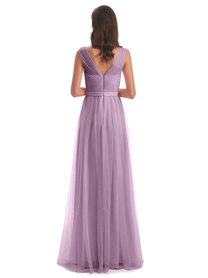 Mila Floor Length V-Neck Tulle Bridesmaid Dresses