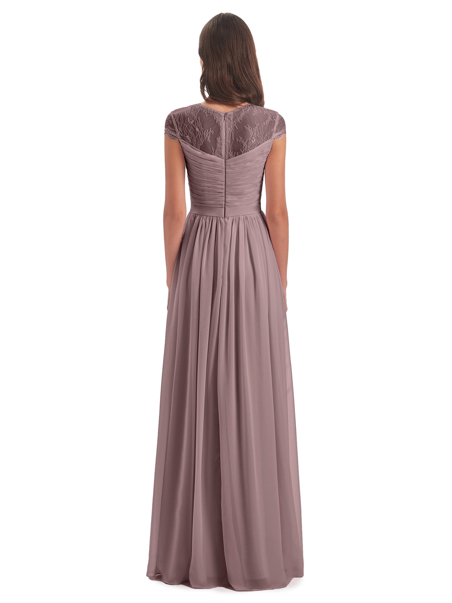 Nora Illusion Cap Sleeves Lace Long Bridesmaid Dresses