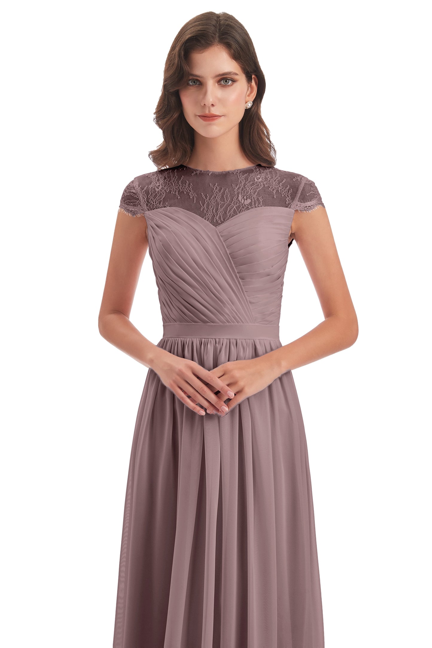Nora Illusion Cap Sleeves Lace Long Bridesmaid Dresses