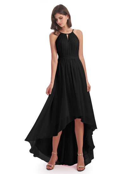 Oaklee Asymmetrical High Low Halter Chiffon Bridesmaid Dresses