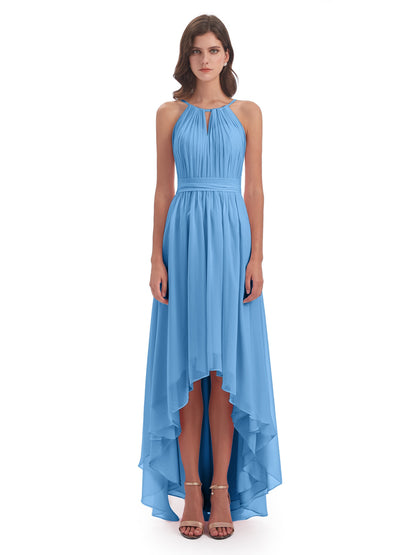 Oaklee Asymmetrical High Low Halter Chiffon Bridesmaid Dresses