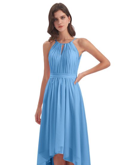 Oaklee Asymmetrical High Low Halter Chiffon Bridesmaid Dresses