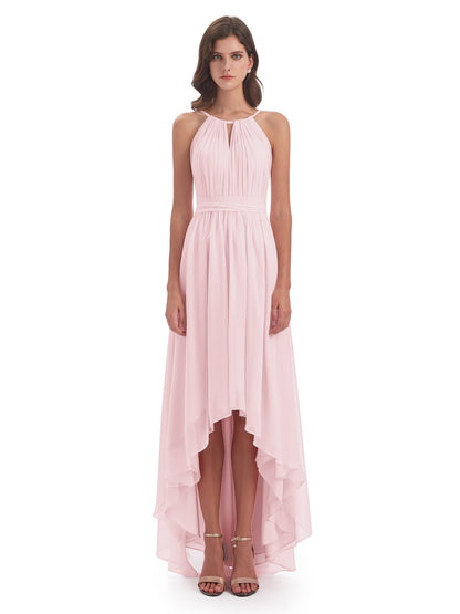 Oaklee Asymmetrical High Low Halter Chiffon Bridesmaid Dresses