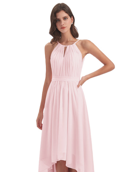 Oaklee Asymmetrical High Low Halter Chiffon Bridesmaid Dresses
