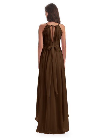 Oaklee Asymmetrical High Low Halter Chiffon Bridesmaid Dresses