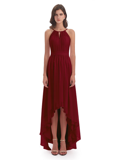 Oaklee Asymmetrical High Low Halter Chiffon Bridesmaid Dresses