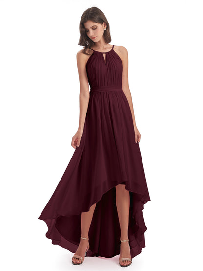 Oaklee Asymmetrical High Low Halter Chiffon Bridesmaid Dresses