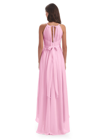 Oaklee Asymmetrical High Low Halter Chiffon Bridesmaid Dresses