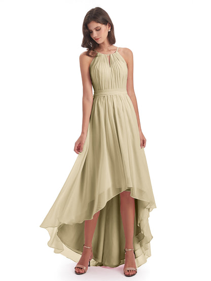 Oaklee Asymmetrical High Low Halter Chiffon Bridesmaid Dresses
