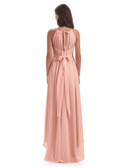 Oaklee Asymmetrical High Low Halter Chiffon Bridesmaid Dresses