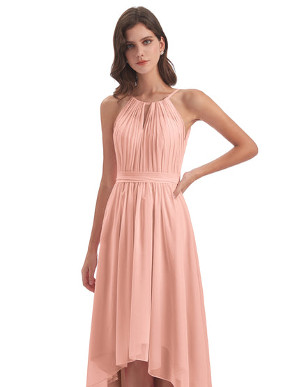 Oaklee Asymmetrical High Low Halter Chiffon Bridesmaid Dresses