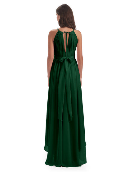 Oaklee Asymmetrical High Low Halter Chiffon Bridesmaid Dresses