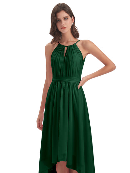 Oaklee Asymmetrical High Low Halter Chiffon Bridesmaid Dresses
