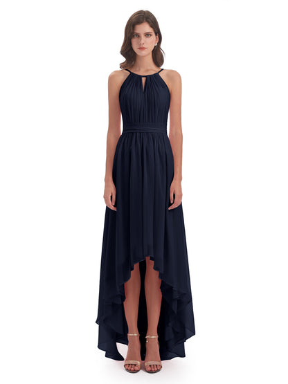 Oaklee Asymmetrical High Low Halter Chiffon Bridesmaid Dresses