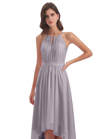 Oaklee Asymmetrical High Low Halter Chiffon Bridesmaid Dresses