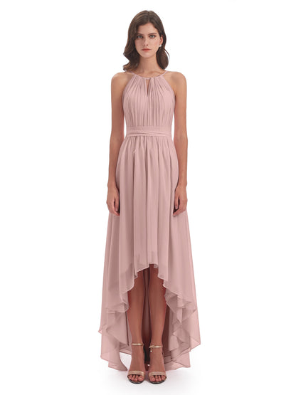 Oaklee Asymmetrical High Low Halter Chiffon Bridesmaid Dresses