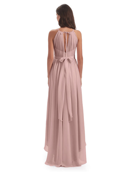 Oaklee Asymmetrical High Low Halter Chiffon Bridesmaid Dresses