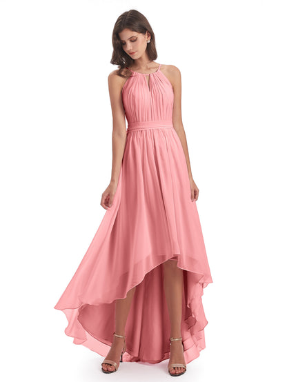 Oaklee Asymmetrical High Low Halter Chiffon Bridesmaid Dresses
