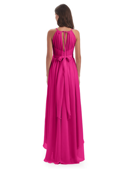 Oaklee Asymmetrical High Low Halter Chiffon Bridesmaid Dresses