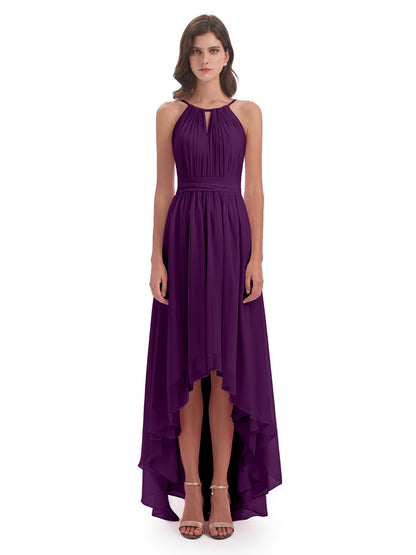 Oaklee Asymmetrical High Low Halter Chiffon Bridesmaid Dresses