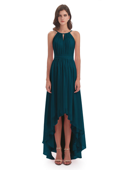 Oaklee Asymmetrical High Low Halter Chiffon Bridesmaid Dresses