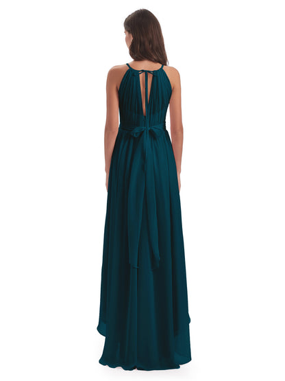 Oaklee Asymmetrical High Low Halter Chiffon Bridesmaid Dresses