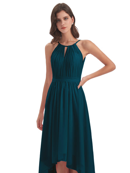 Oaklee Asymmetrical High Low Halter Chiffon Bridesmaid Dresses