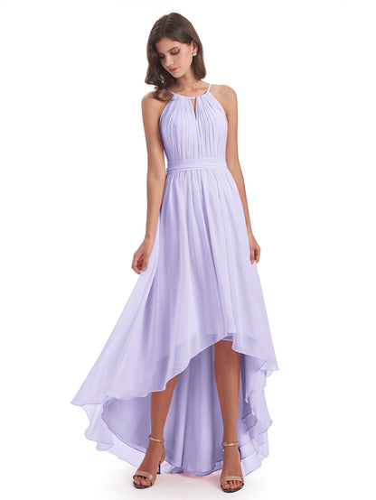 Oaklee Asymmetrical High Low Halter Chiffon Bridesmaid Dresses