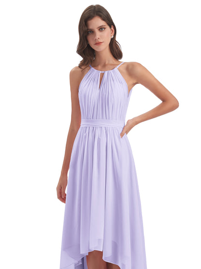Oaklee Asymmetrical High Low Halter Chiffon Bridesmaid Dresses