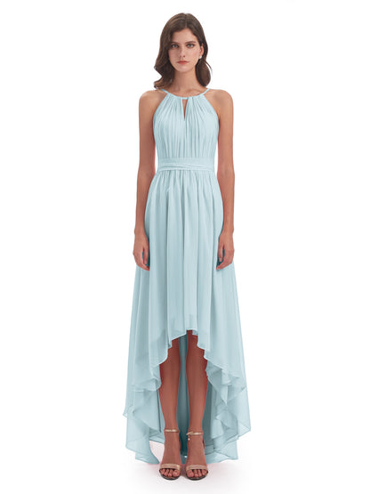 Oaklee Asymmetrical High Low Halter Chiffon Bridesmaid Dresses