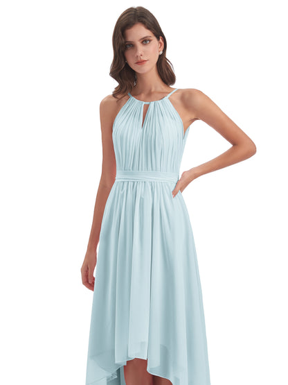Oaklee Asymmetrical High Low Halter Chiffon Bridesmaid Dresses