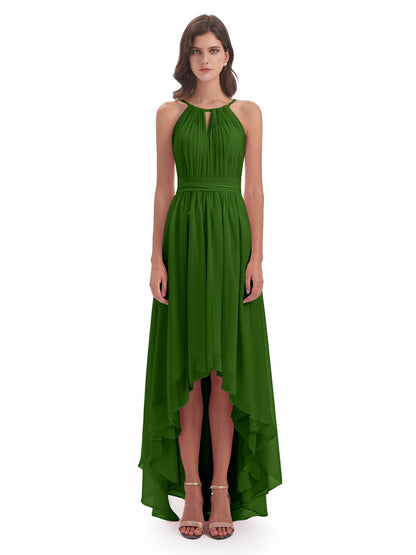 Oaklee Asymmetrical High Low Halter Chiffon Bridesmaid Dresses