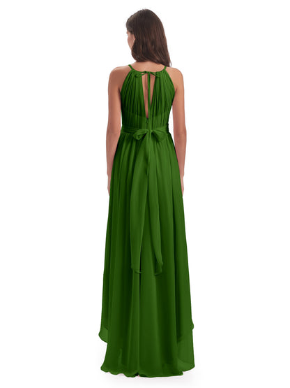 Oaklee Asymmetrical High Low Halter Chiffon Bridesmaid Dresses